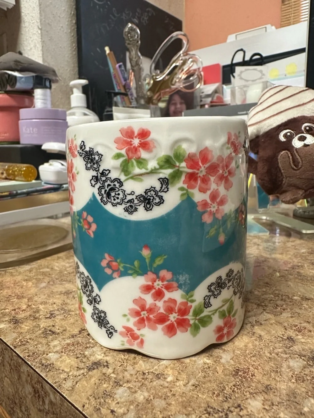 Anthropologie Rare Comedy of Manners Scalloped Floral Mug
